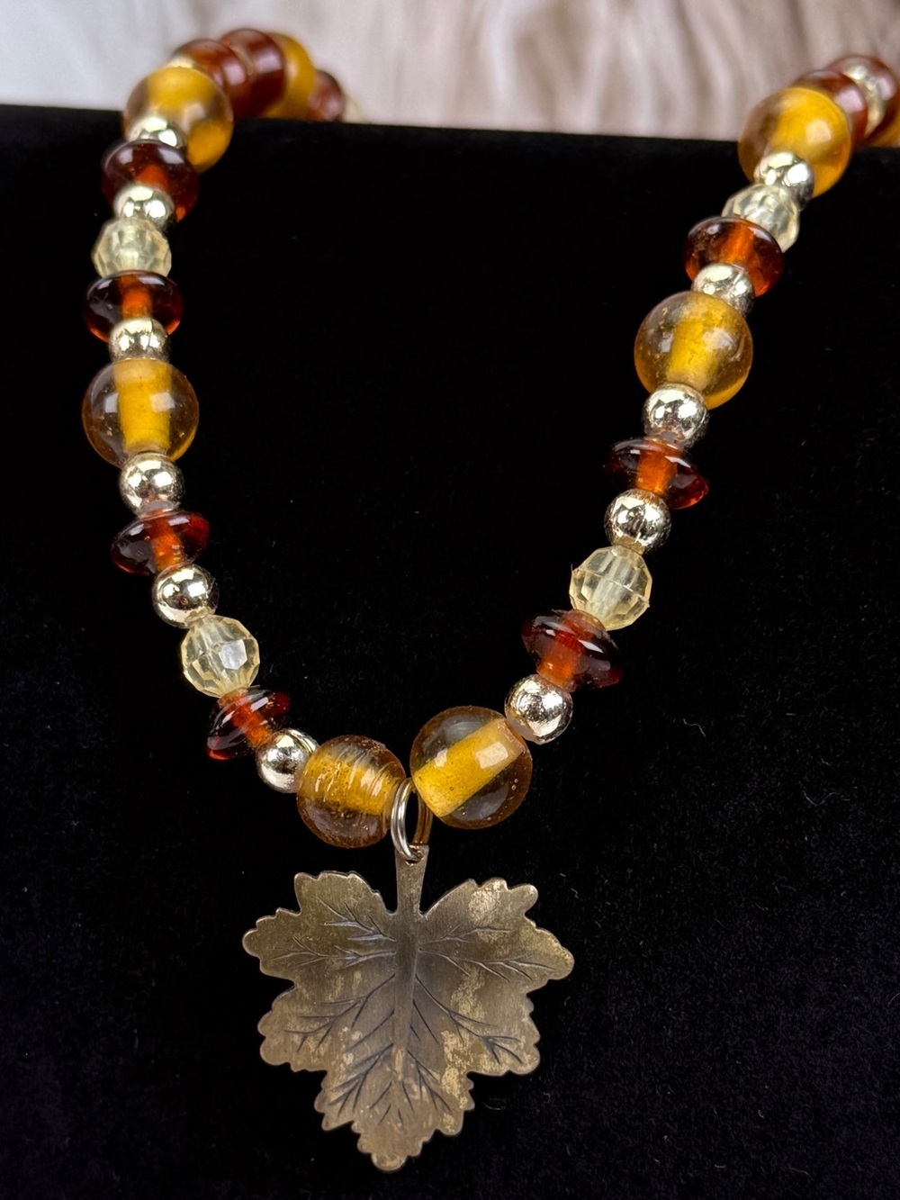 Vintage Bohemian chic necklace with maple leaf pendant